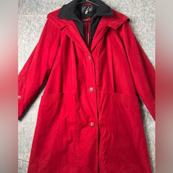 Gallery Womens Hooded Coat M Red Button/Zip Closure With Pockets - Picture 4 of 9